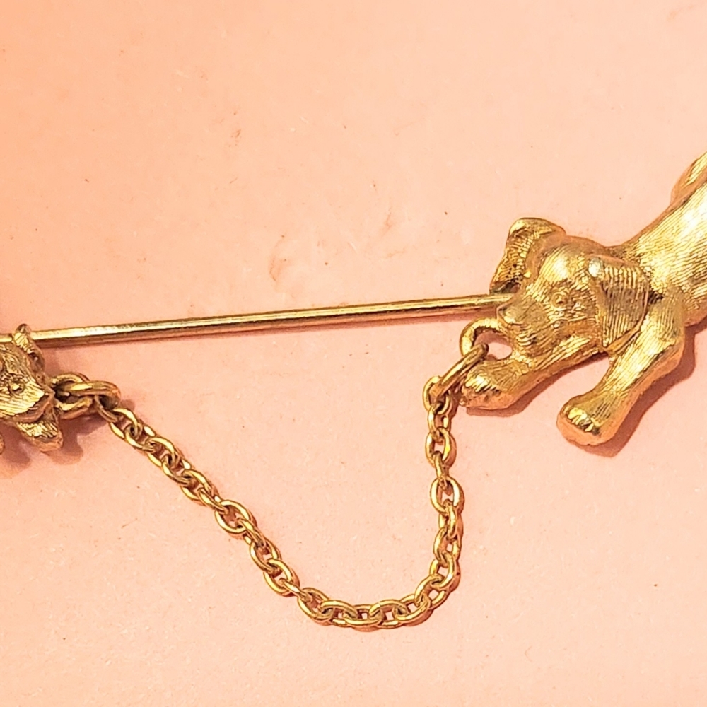 Dogs Playing Jabot Pin by AvonCute as can be jabot style pin in gold tone metal.
